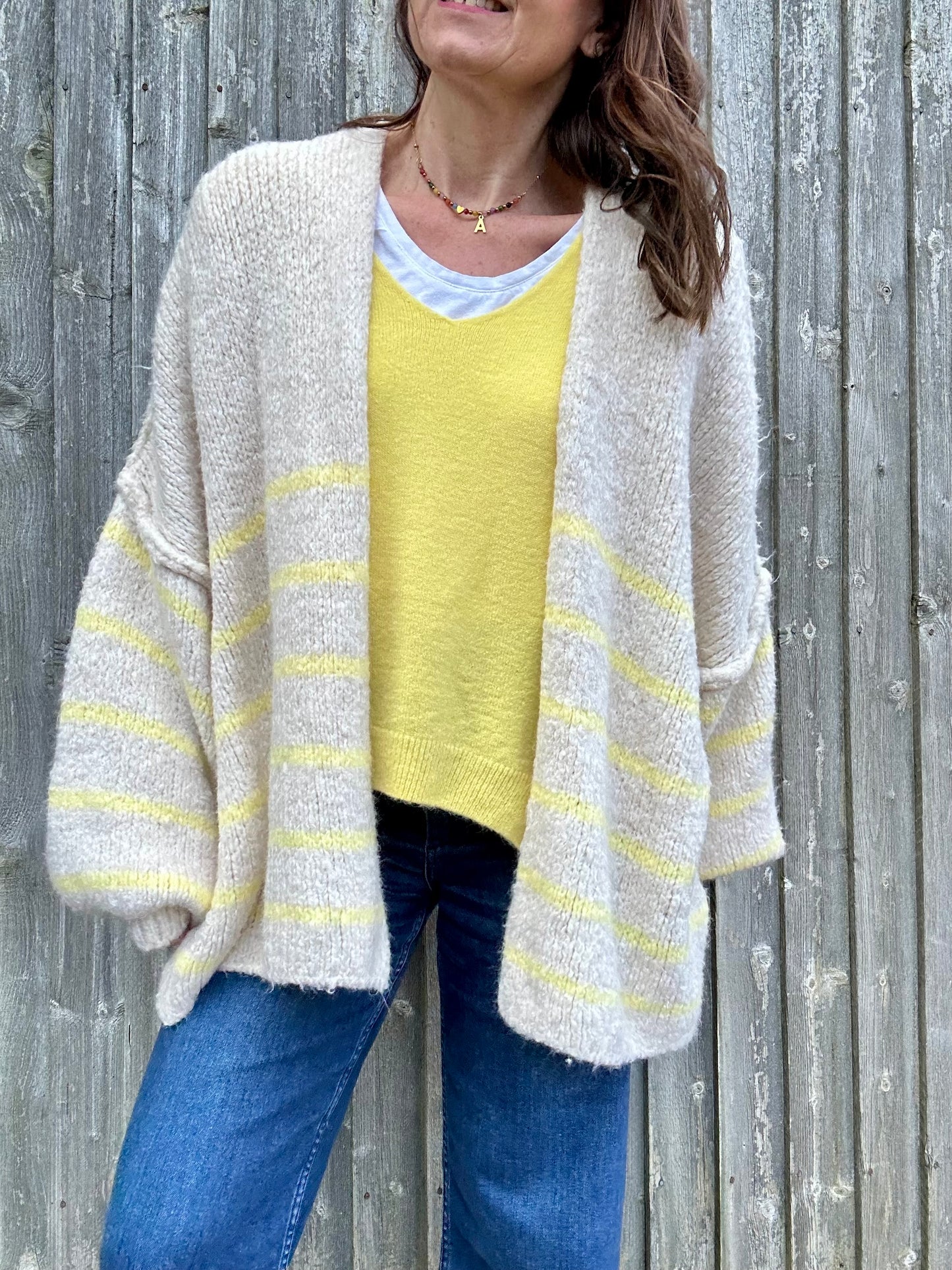 Lettie striped oversized cardigan - Cream / Lemon