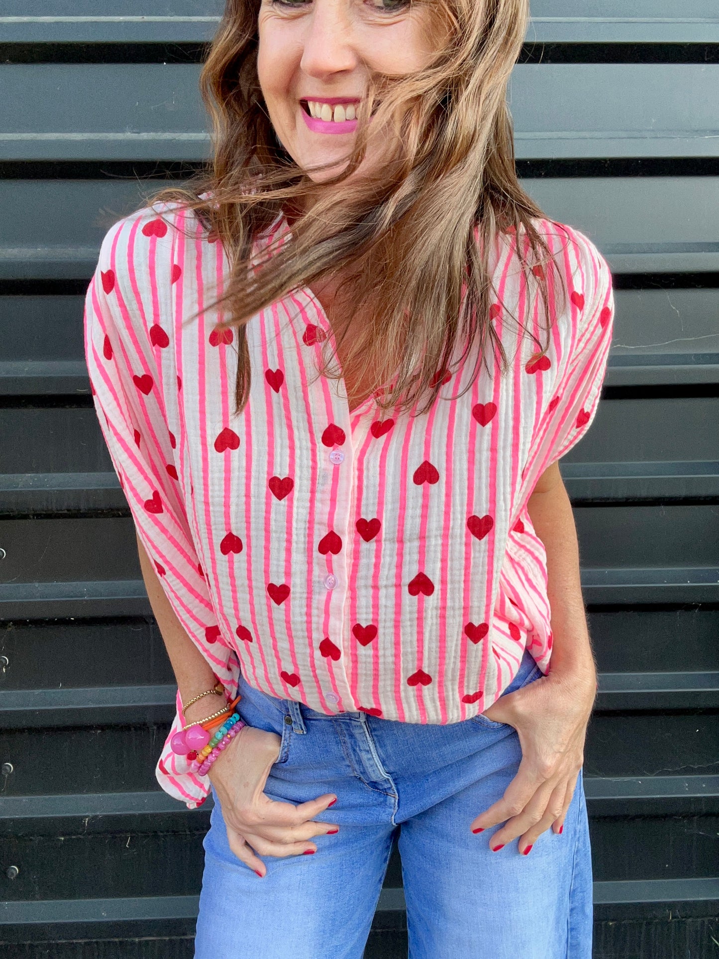 Sweetheart sleeveless blouse - Pink / Red