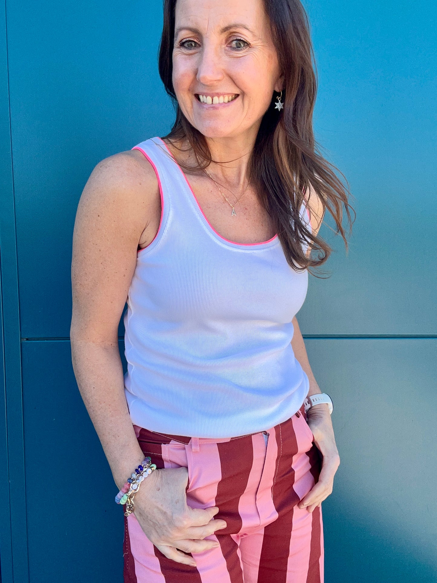 Ivy cotton vest - White / Pink