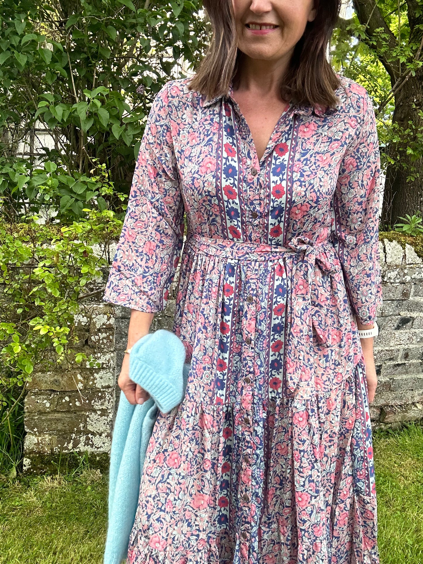 Cecily silk mix shirt dress - Blue / Red mix