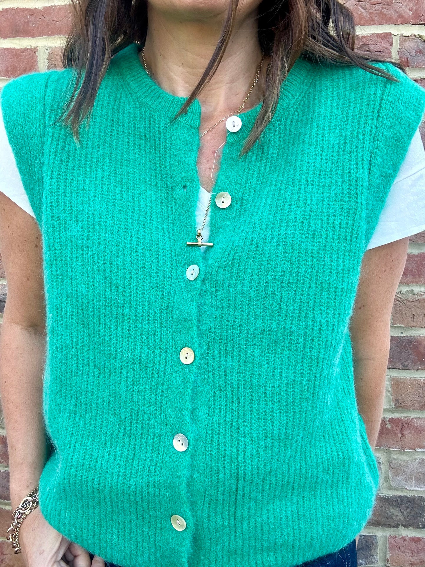 Leni sleeveless cardigan - Green Flash