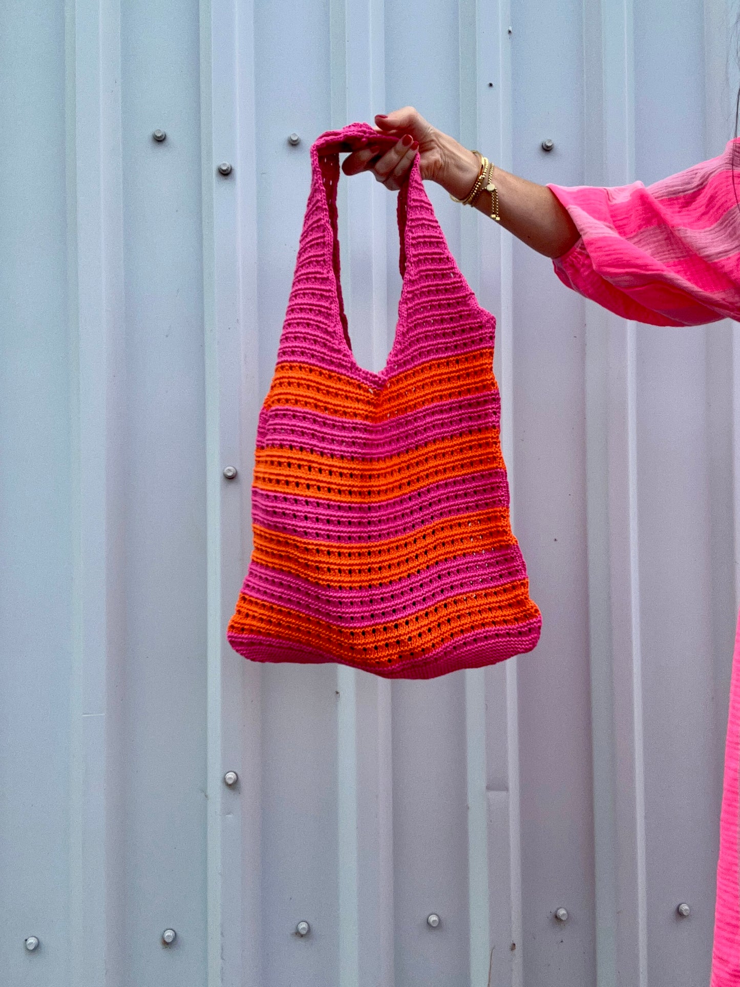 Dinny striped crochet bag - Pink / Orange