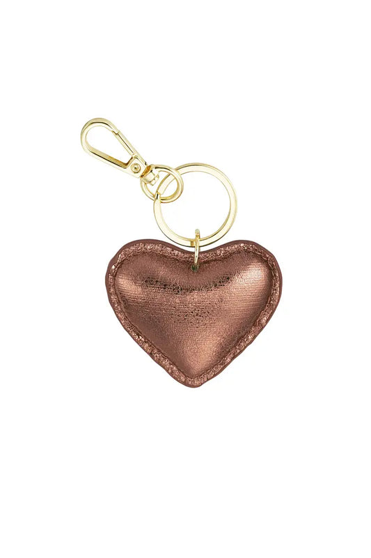 Metallic heart key ring / bag charm - Chocolate