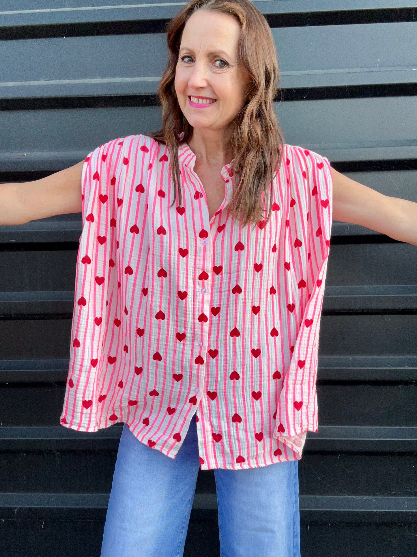 Sweetheart sleeveless blouse - Pink / Red