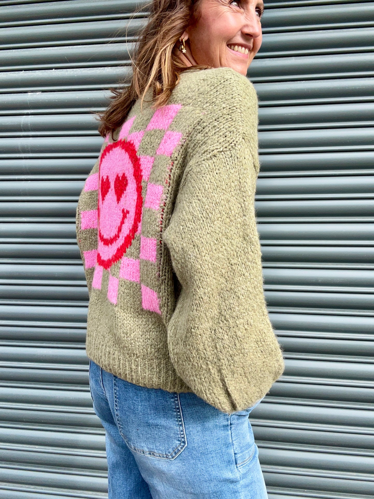 Happy Face cardigan - Khaki