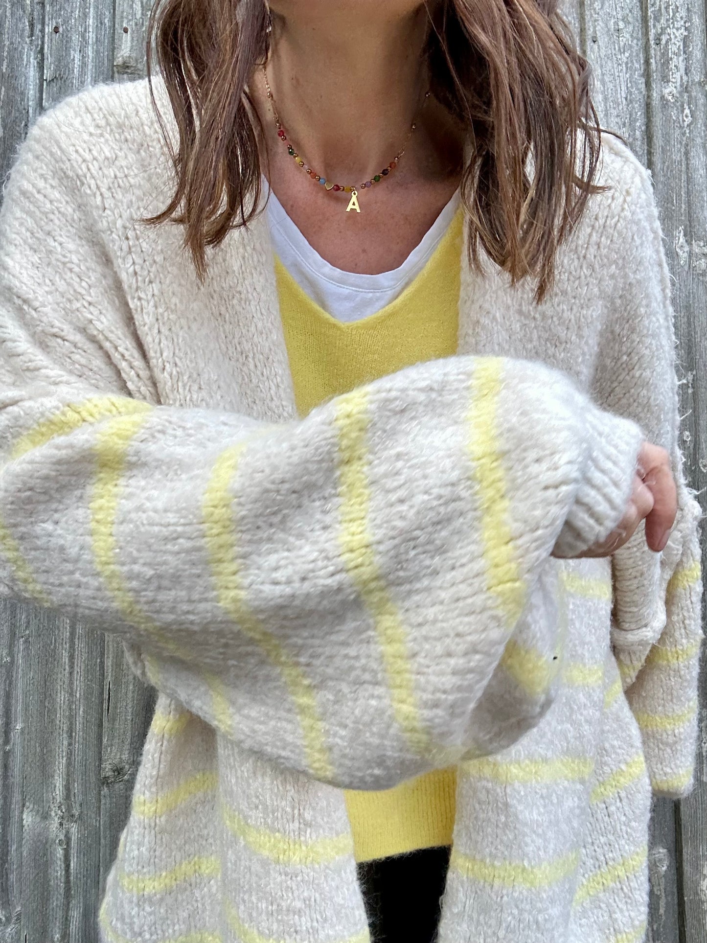 Lettie striped oversized cardigan - Cream / Lemon