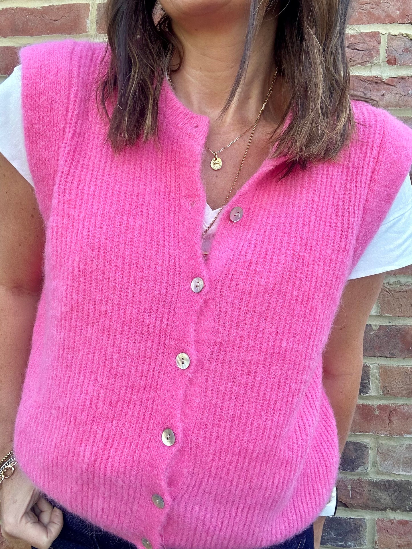 Leni sleeveless cardigan - Candy Pink