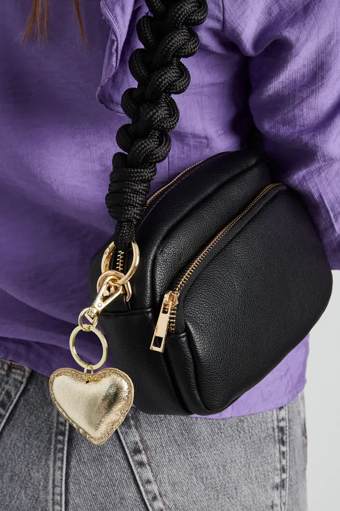 Metallic heart key ring / bag charm - Chocolate