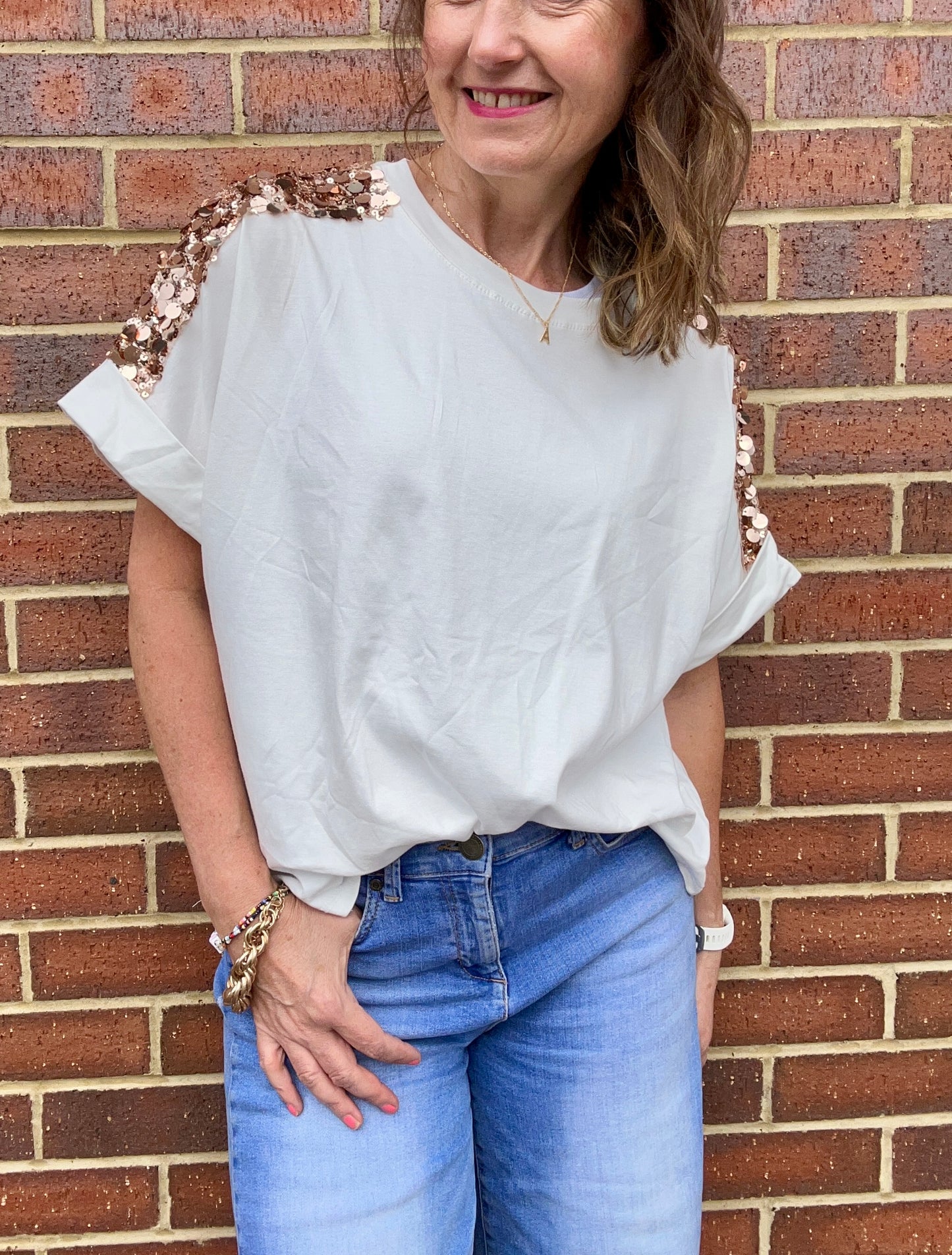 Sequin trim tee - White