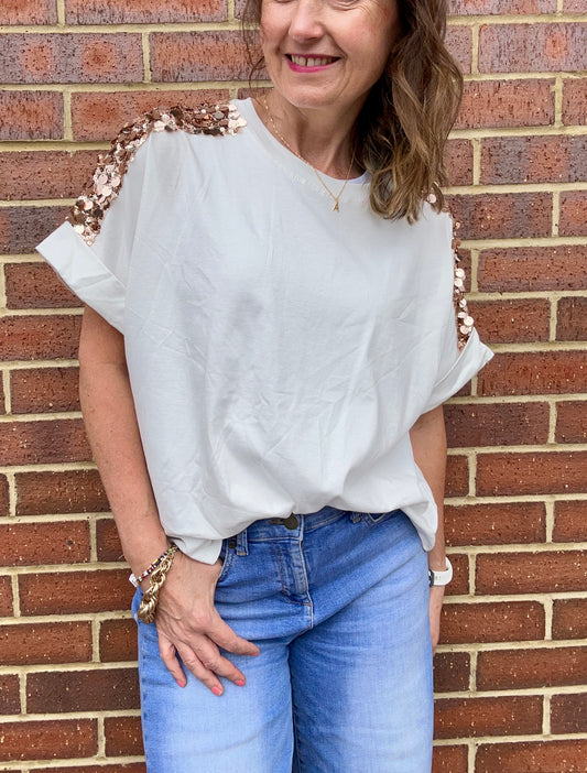 Sequin trim tee - White