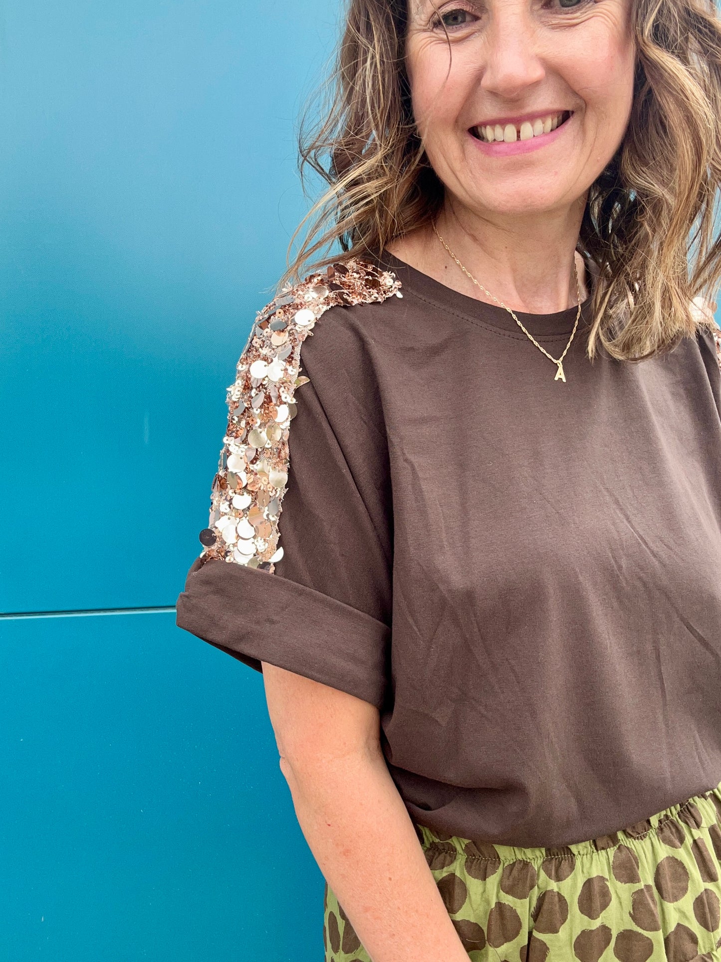 Sequin trim tee - Chocolate