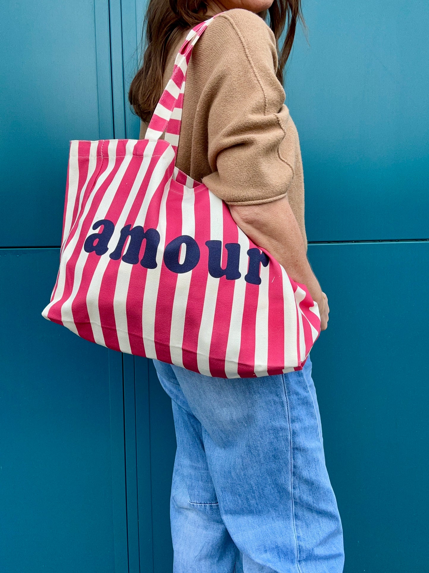 Amour spring stripe tote - red