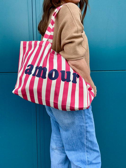 Amour spring stripe tote - red