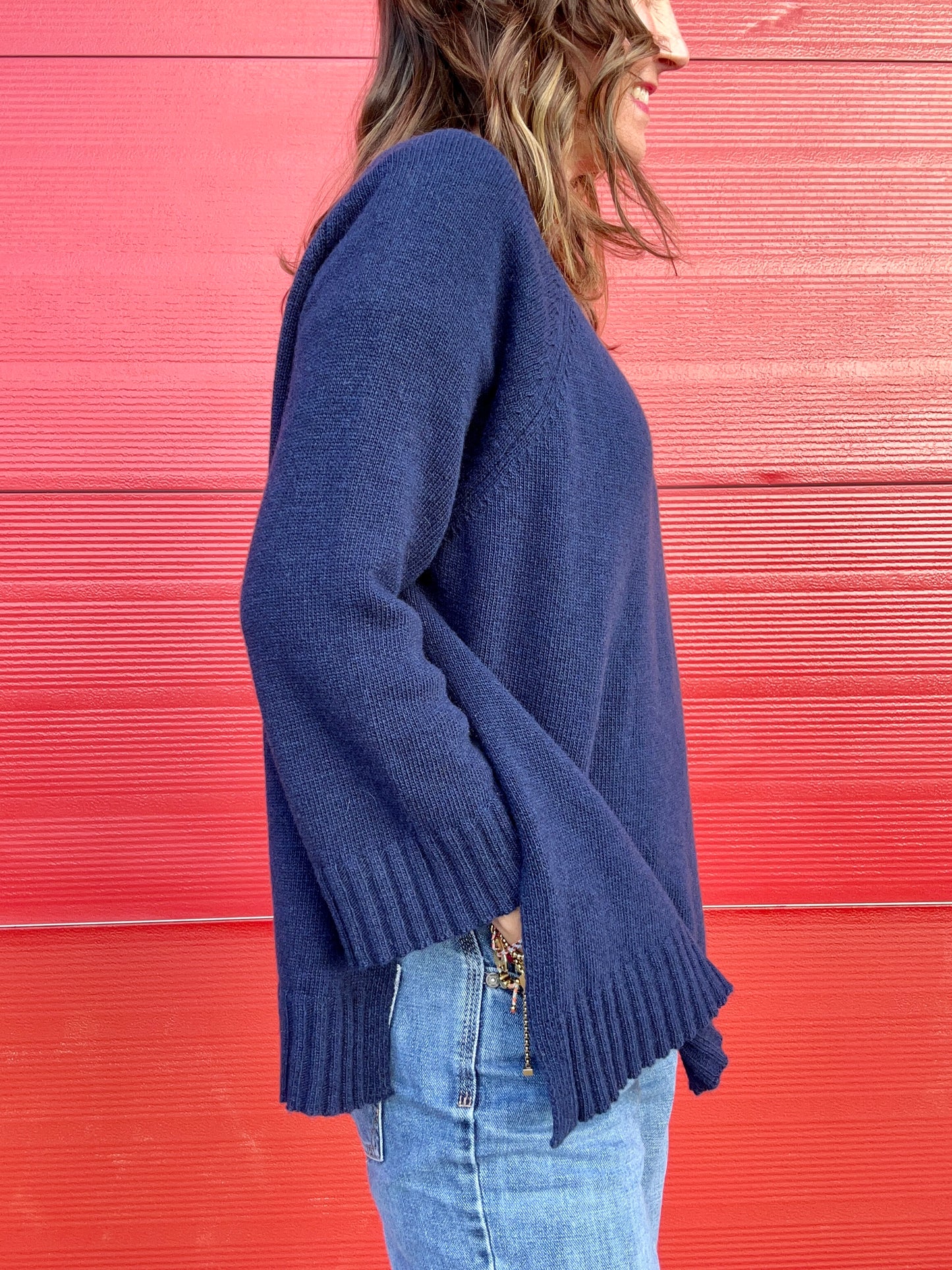 Una cashmere mix simple sweater - Navy