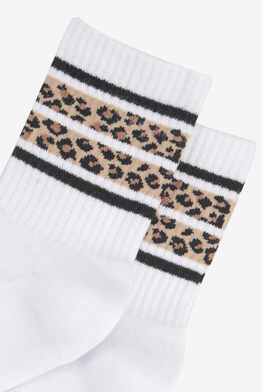 Sporty leopard socks - White