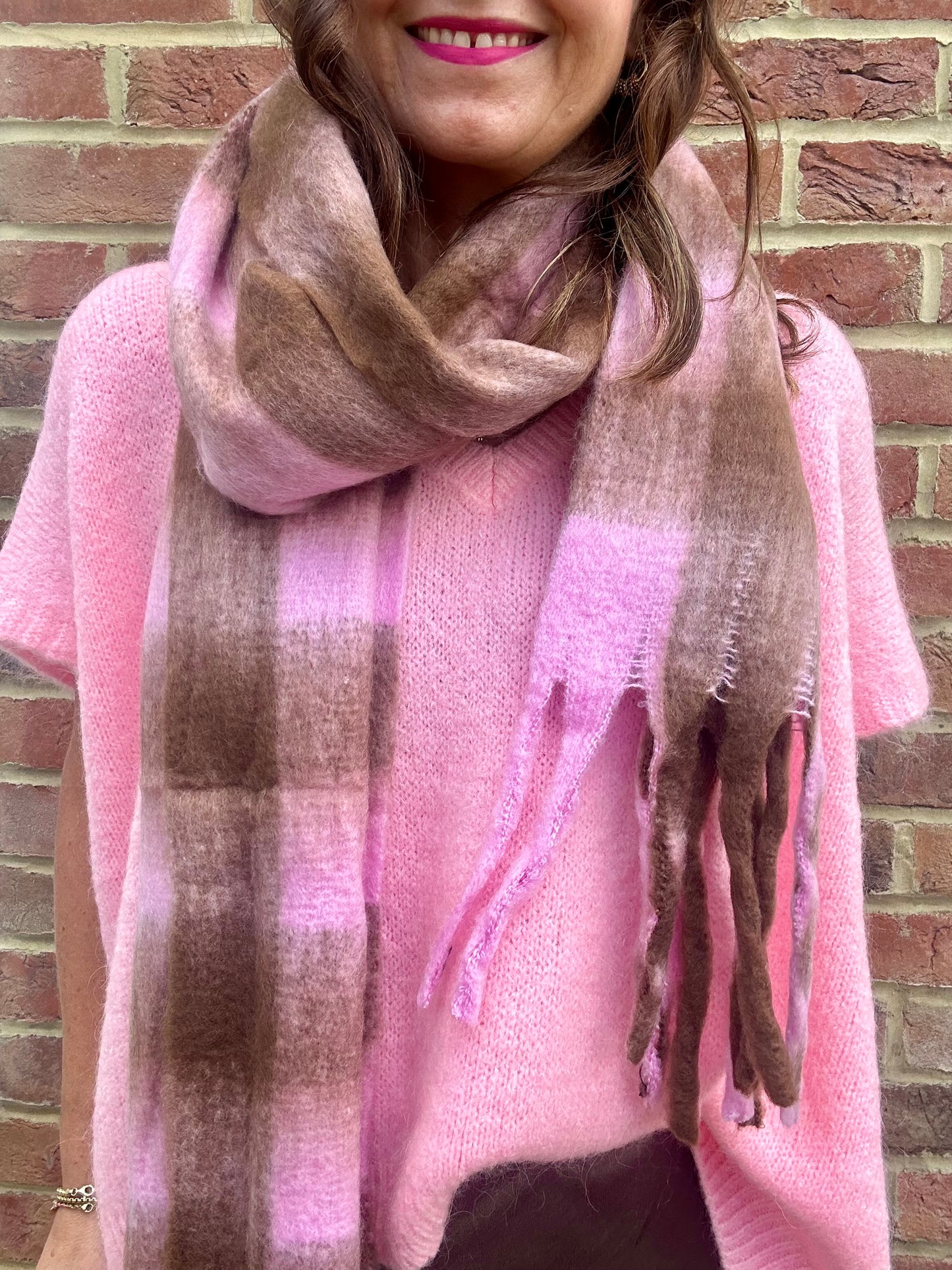 Wonder checked scarf - Pink / Brown