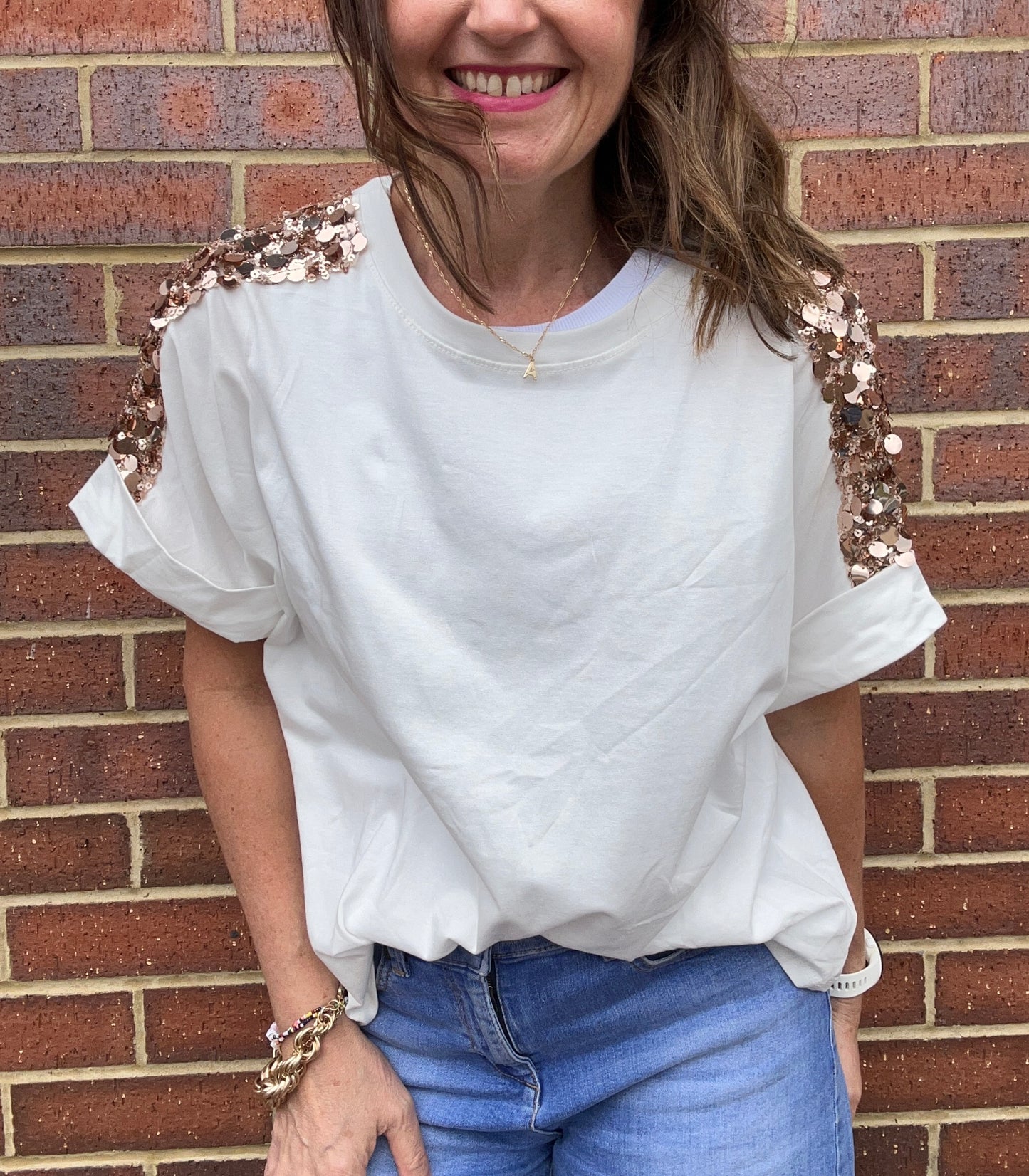 Sequin trim tee - White