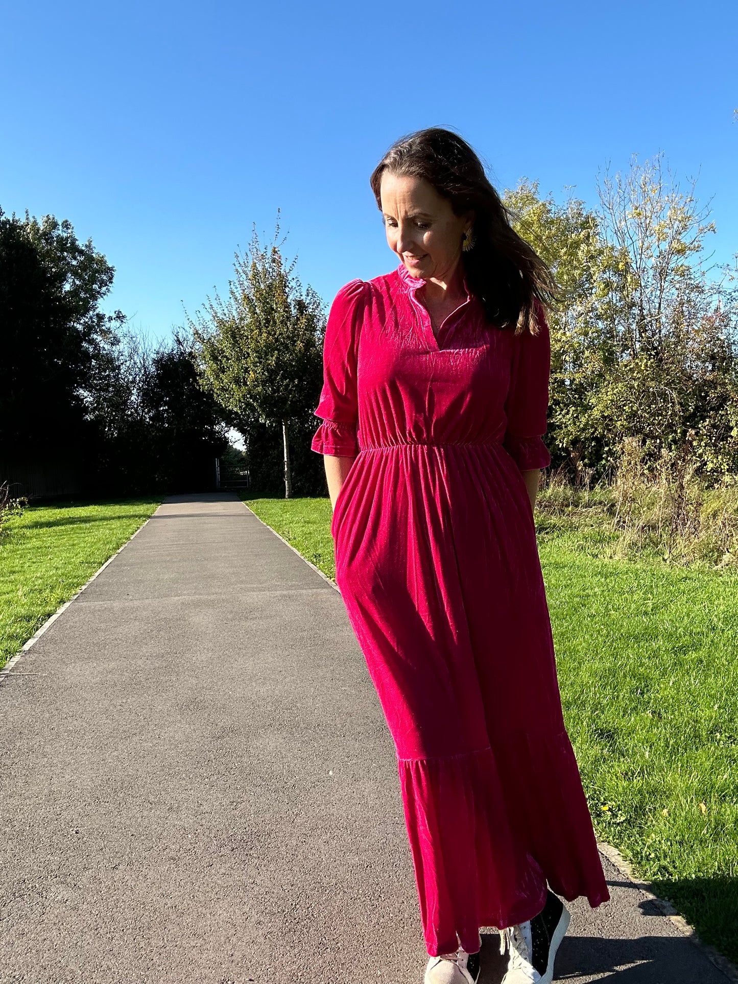 Heather Velvet Midi dress - Raspberry