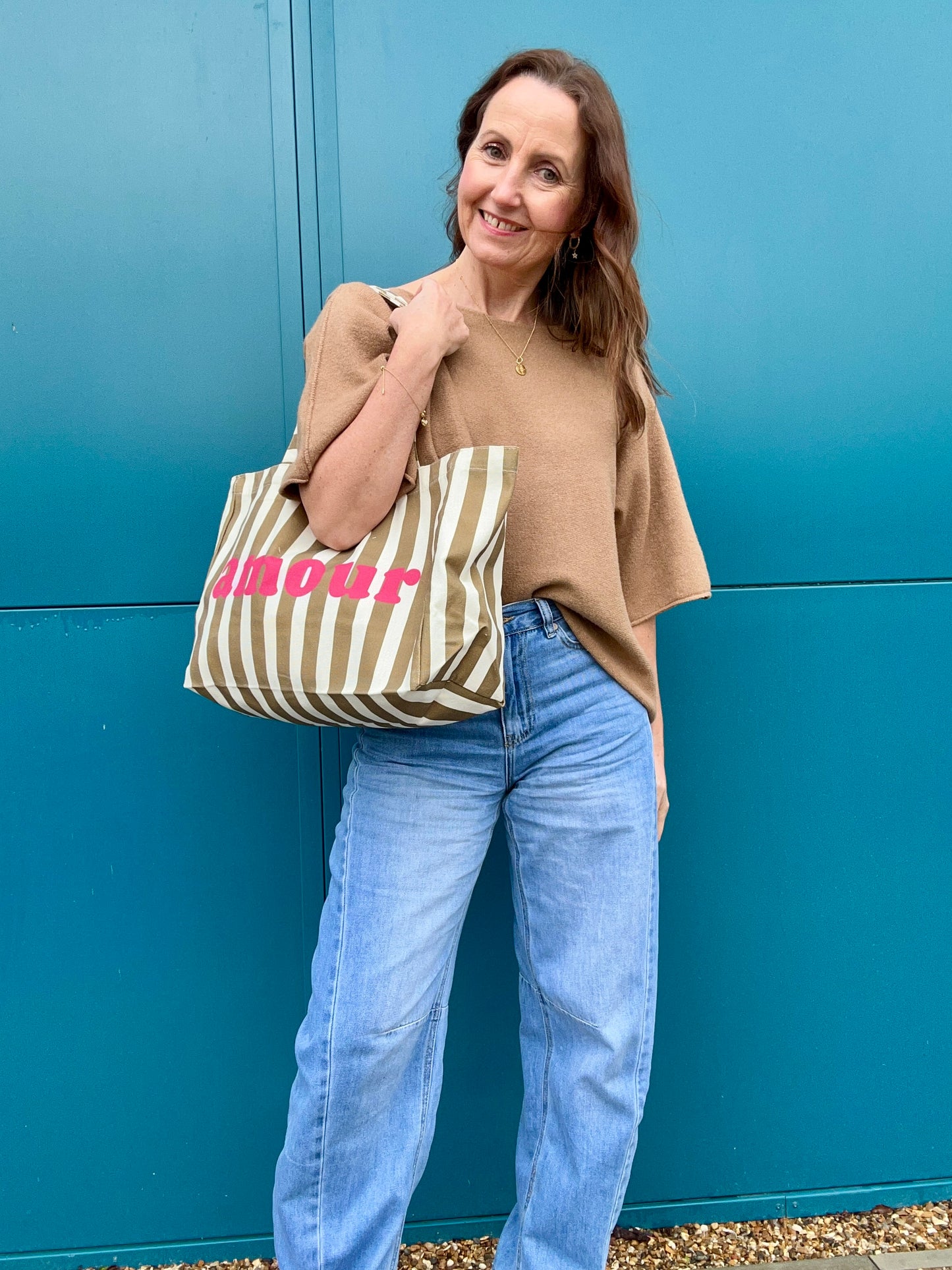 Amour spring stripe tote - Camel