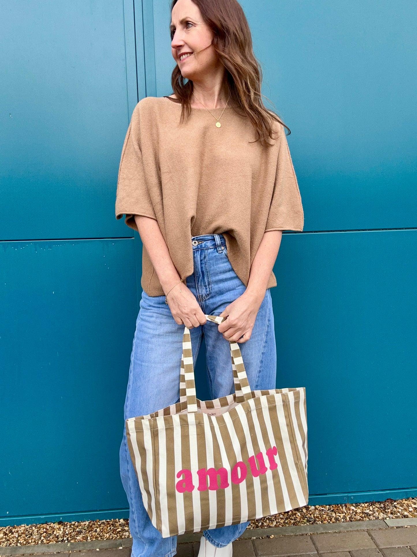 Amour spring stripe tote - Camel