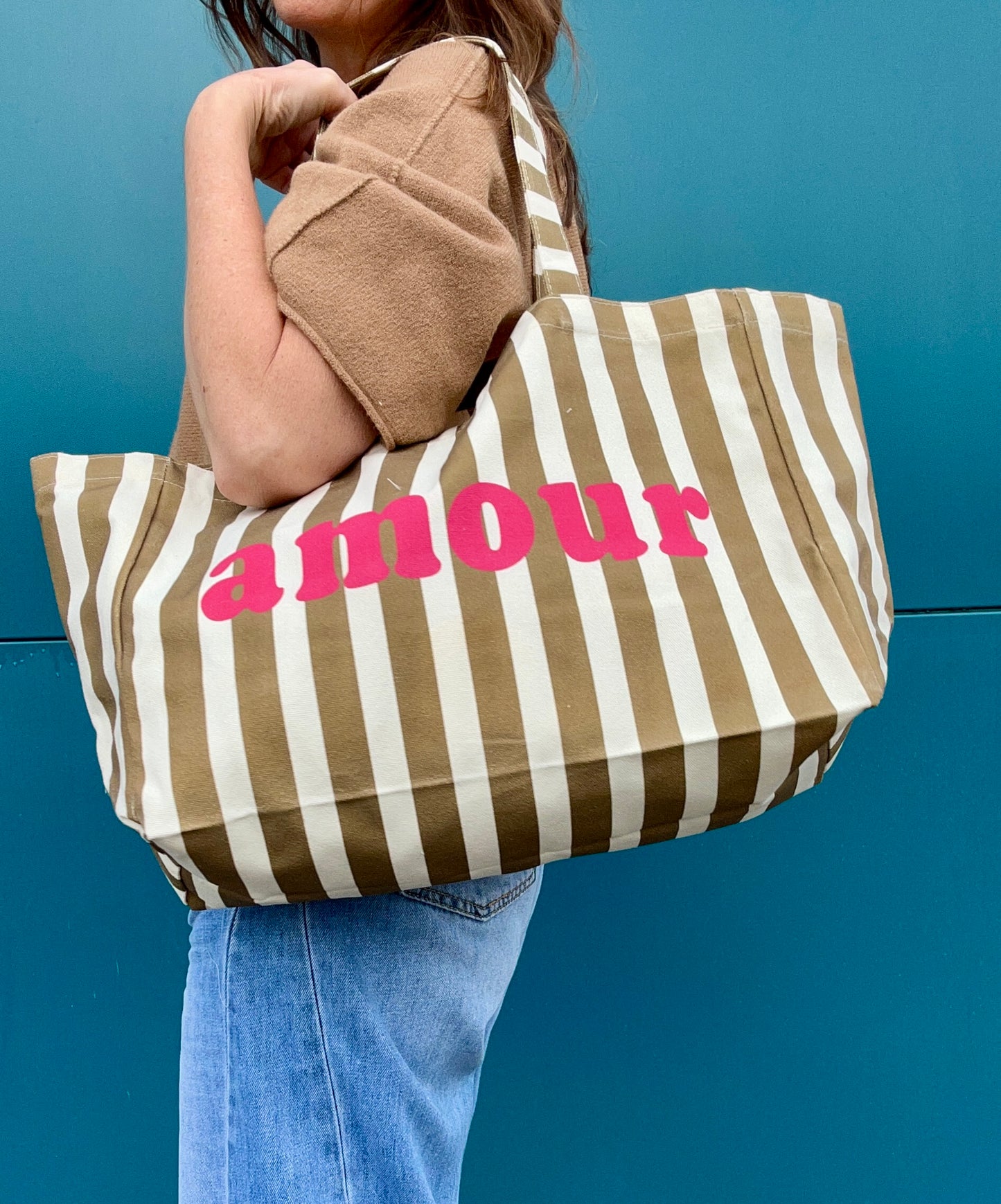 Amour spring stripe tote - Camel