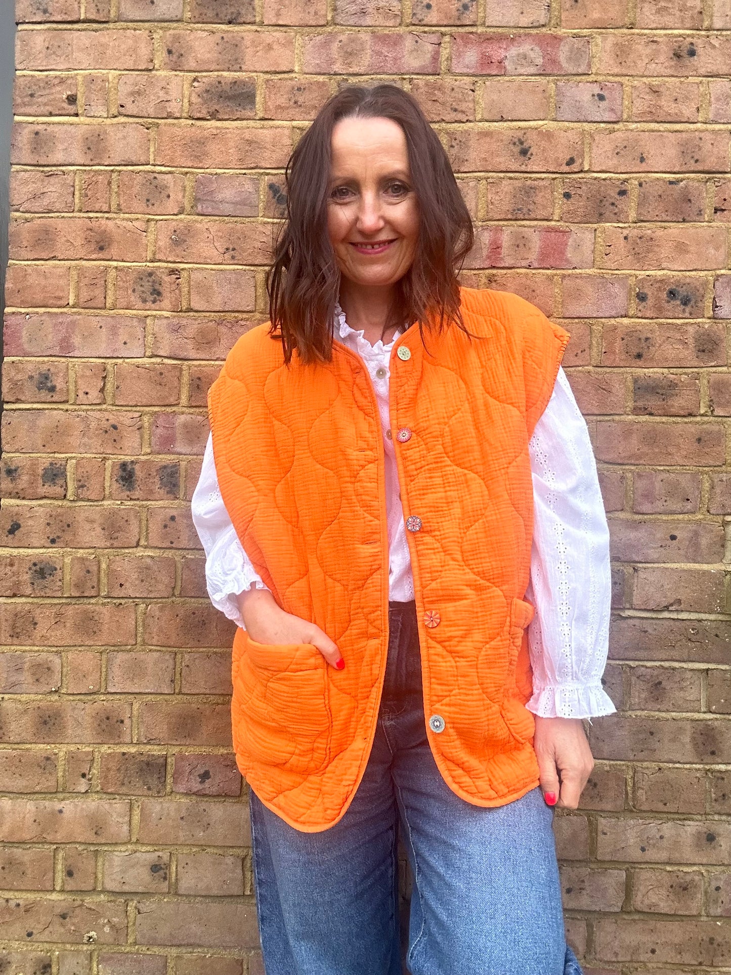 Livia Pocket Waistcoat - Jaffa Orange