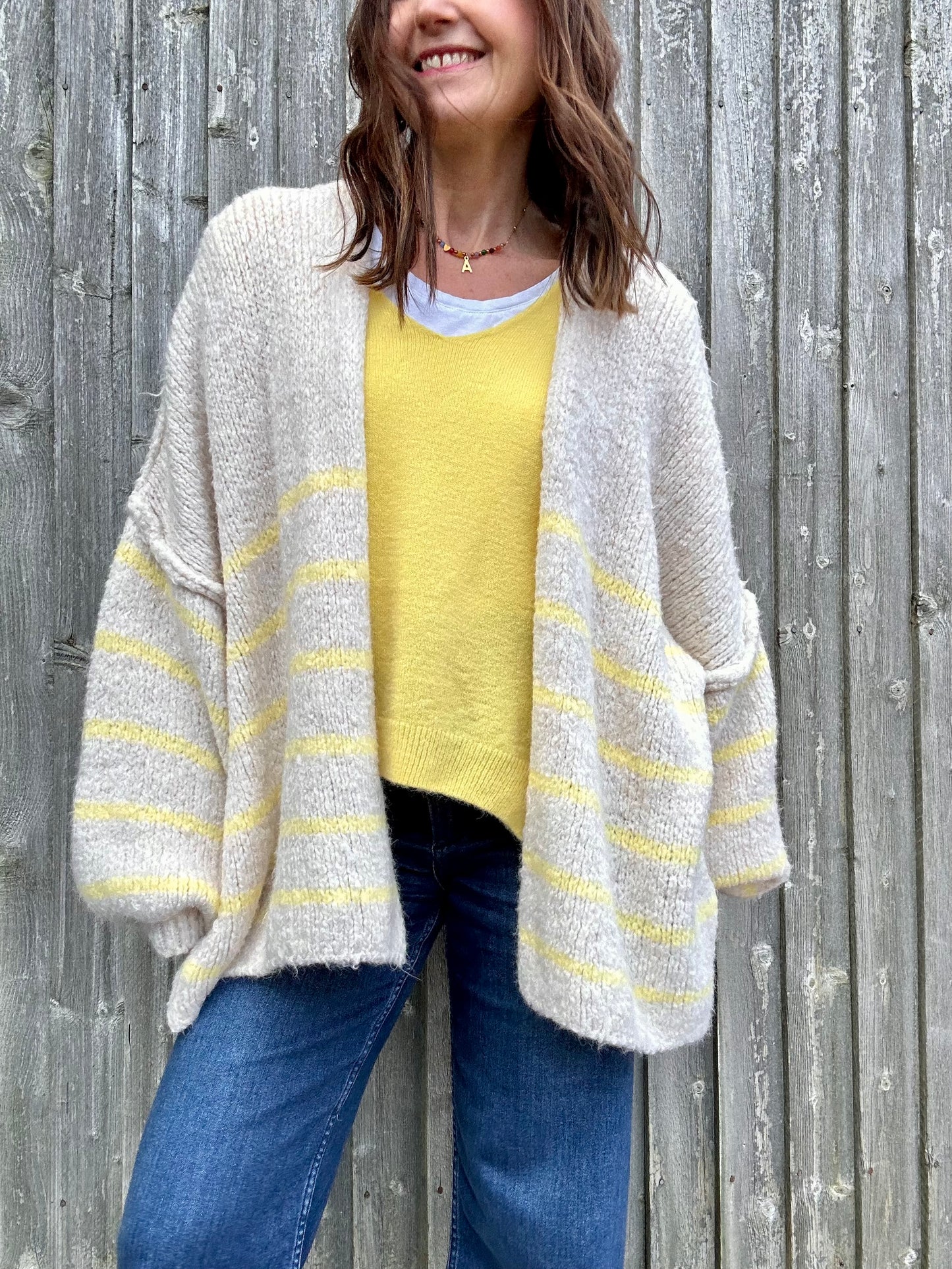 Lettie striped oversized cardigan - Cream / Lemon