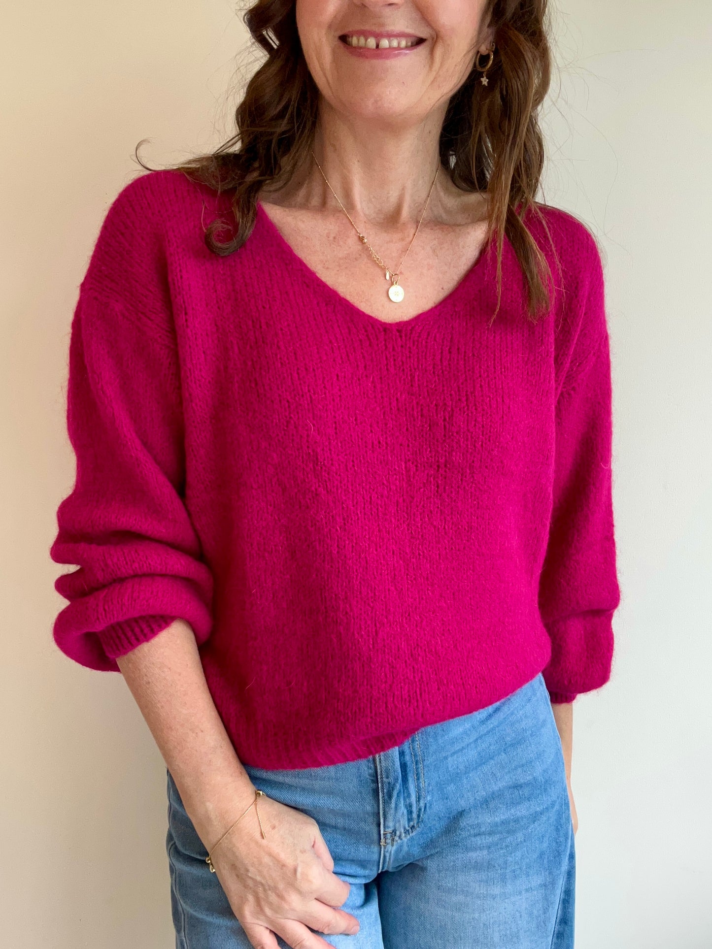 Issie simple v-neck - Raspberry