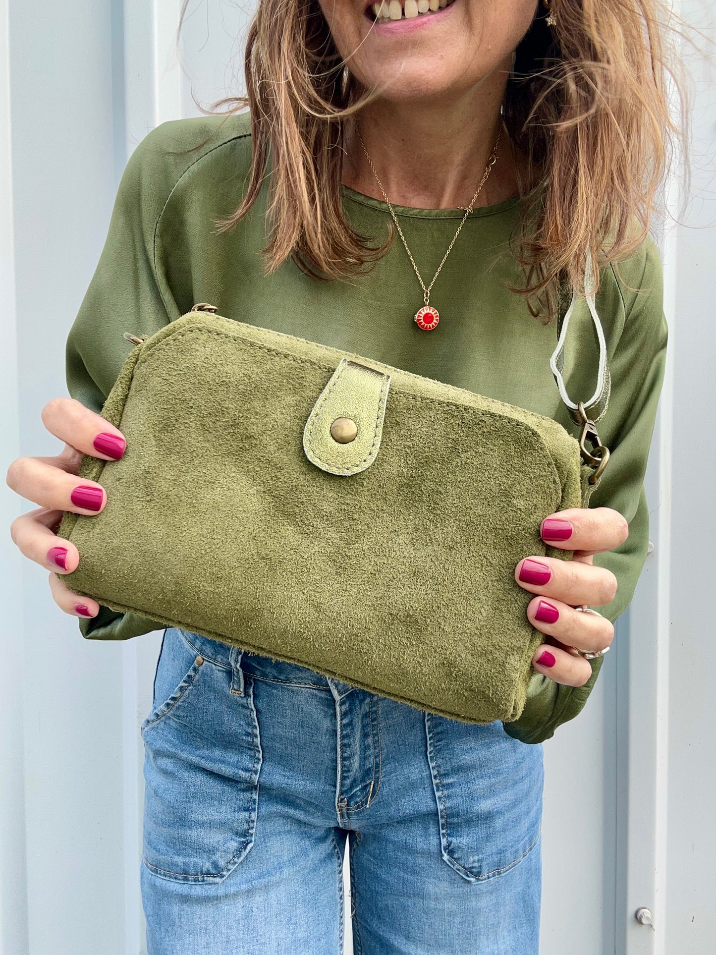 Riley suede crossbody bag - Olive