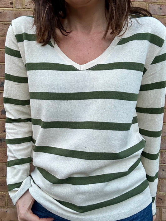 Gabi Striped top - Khaki