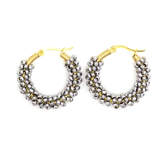 Augusta Beaded Hoops - Silver