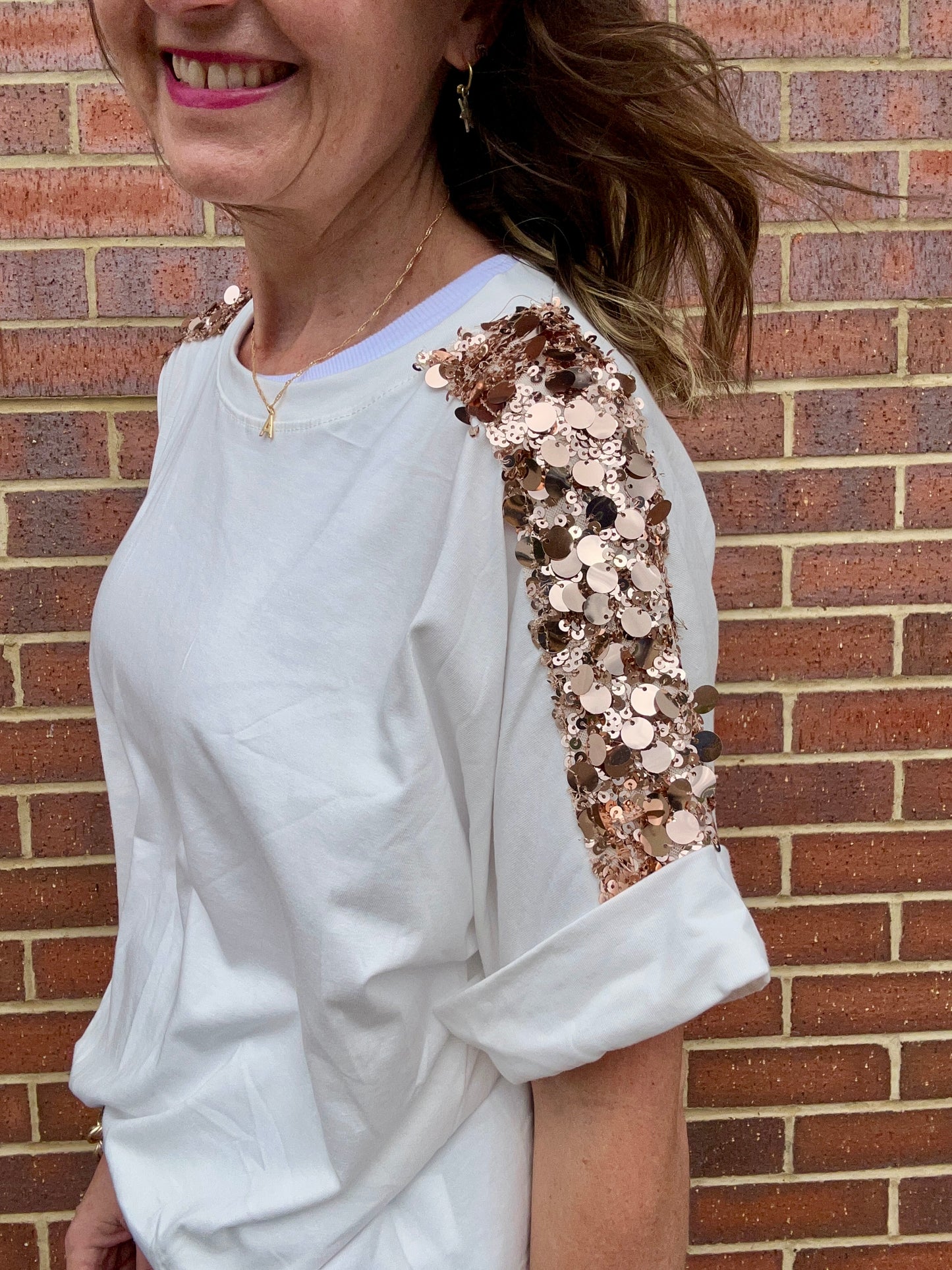 Sequin trim tee - White