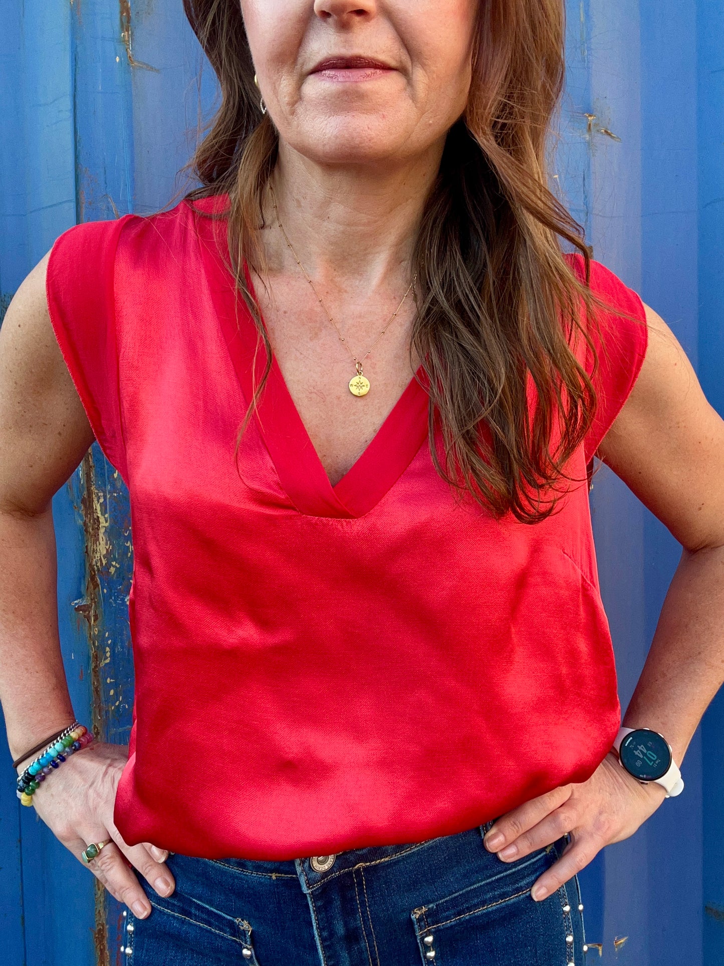 Esmerelda satin top - Tomato