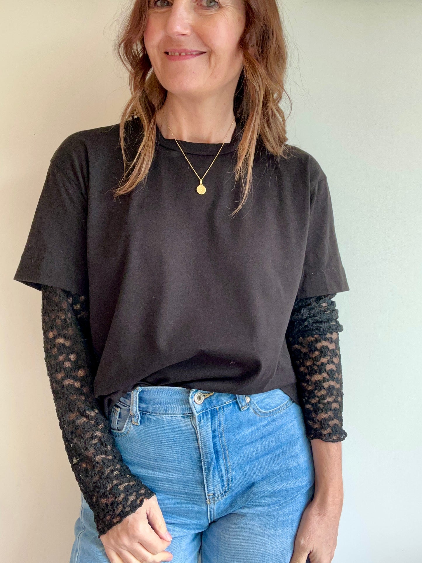 Lou lace sleeve tee - Black