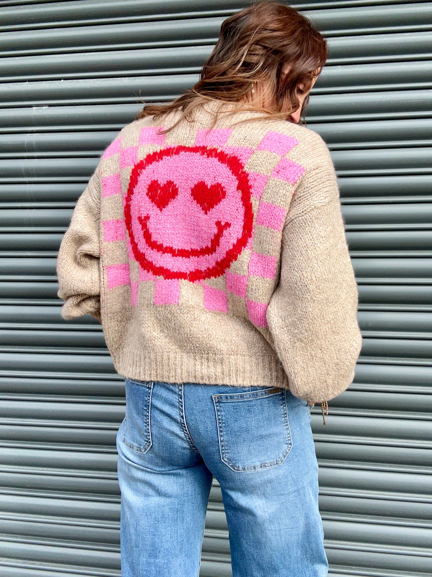 Happy Face cardigan - Oatmeal