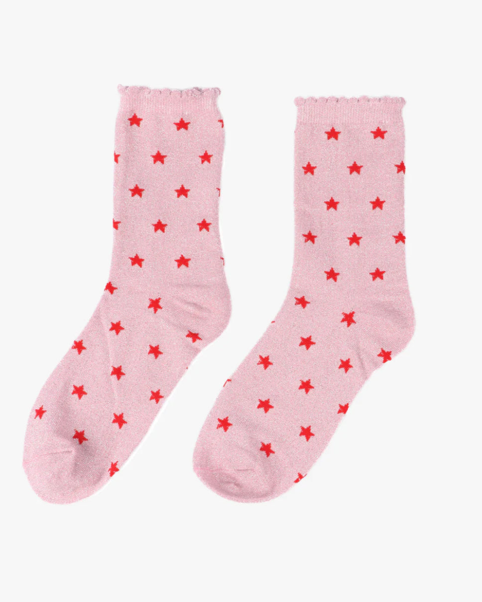 Starry night glitter socks - Pink / Red