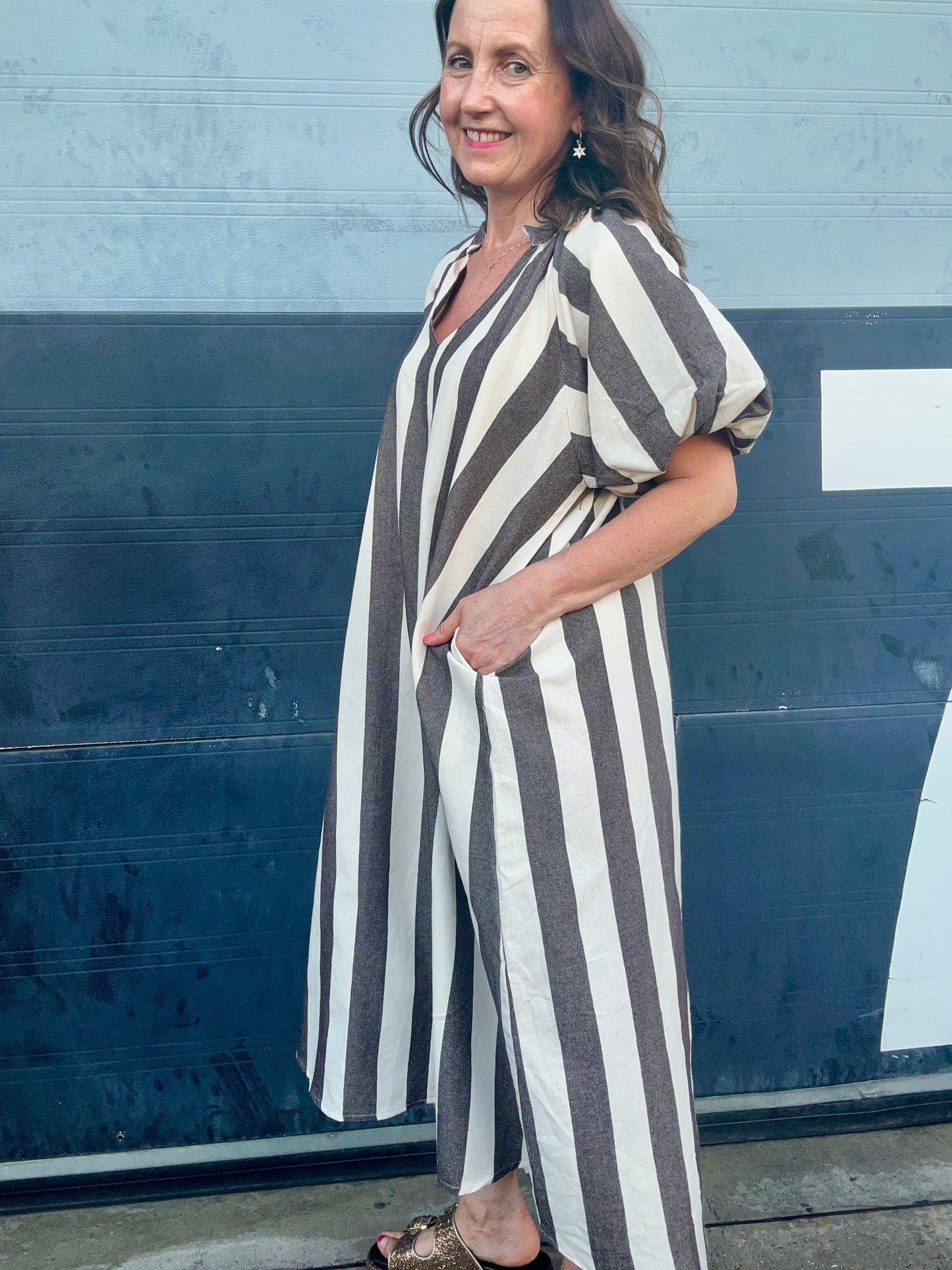 Tinka striped dress - Brown / Cream