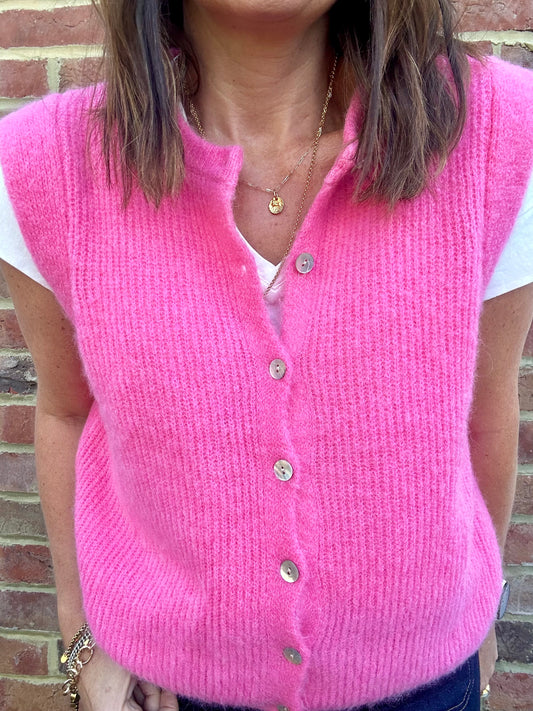 Leni sleeveless cardigan - Candy Pink