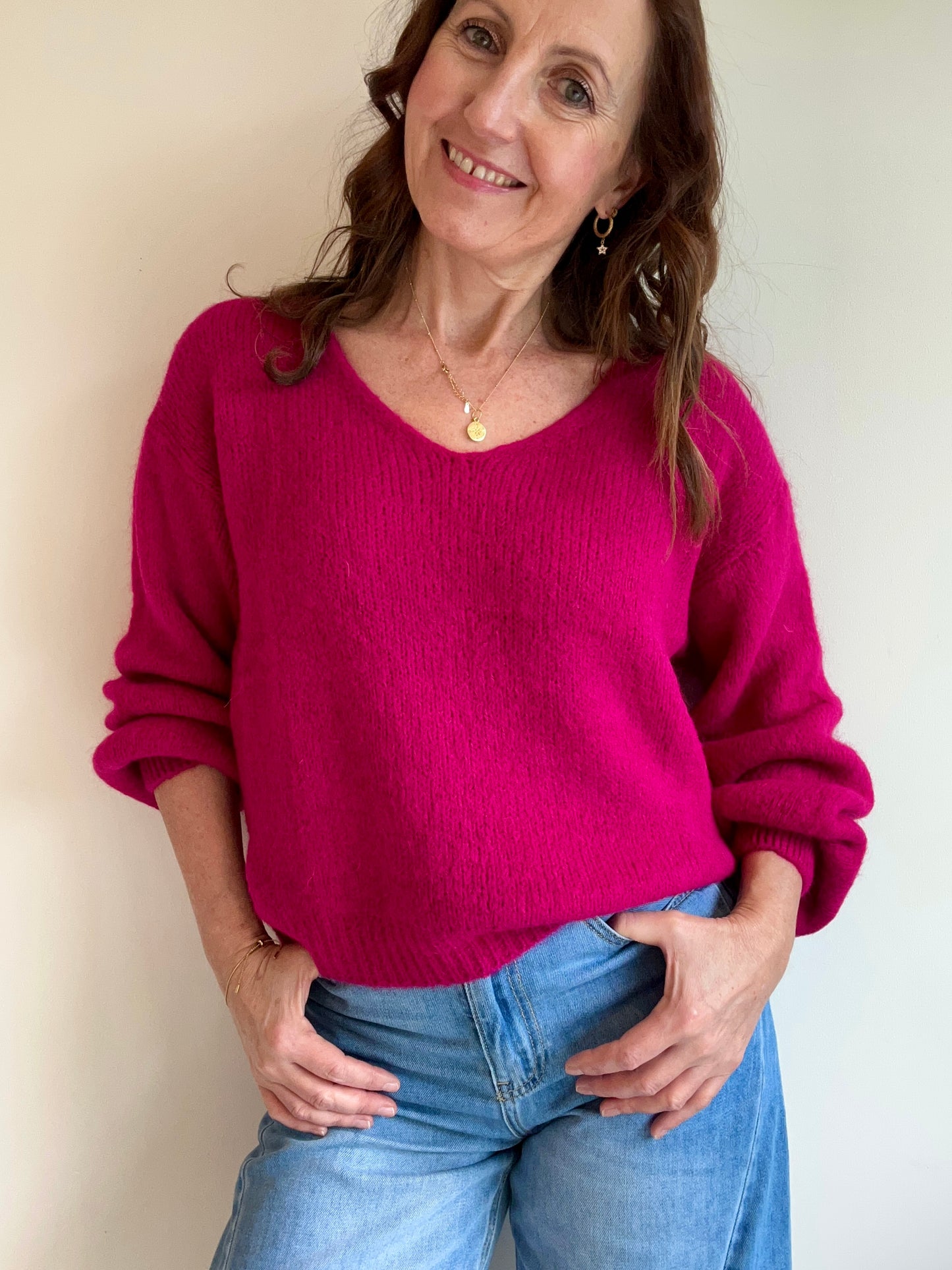 Issie simple v-neck - Raspberry