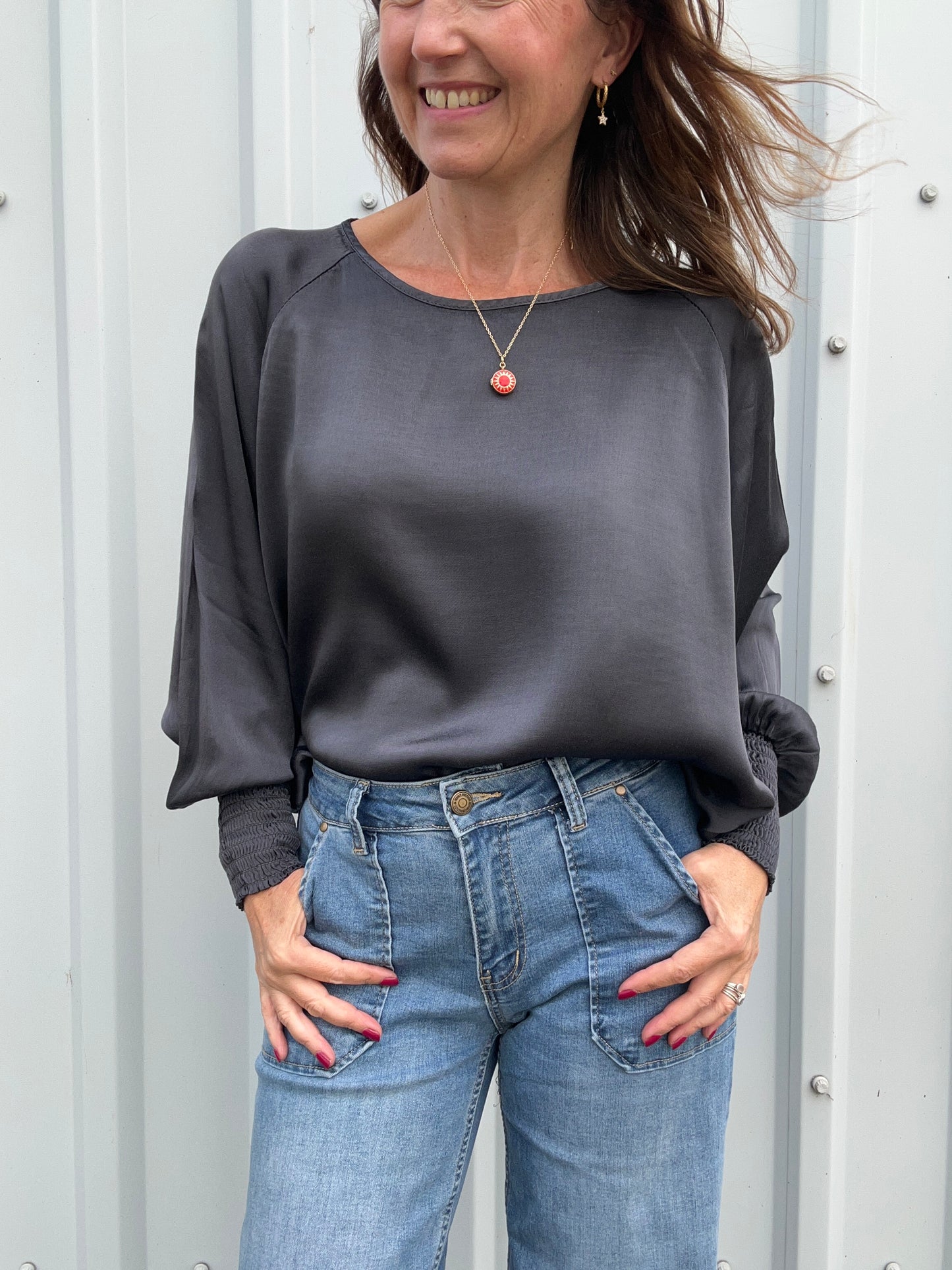 Henrietta silky blouse - Grey