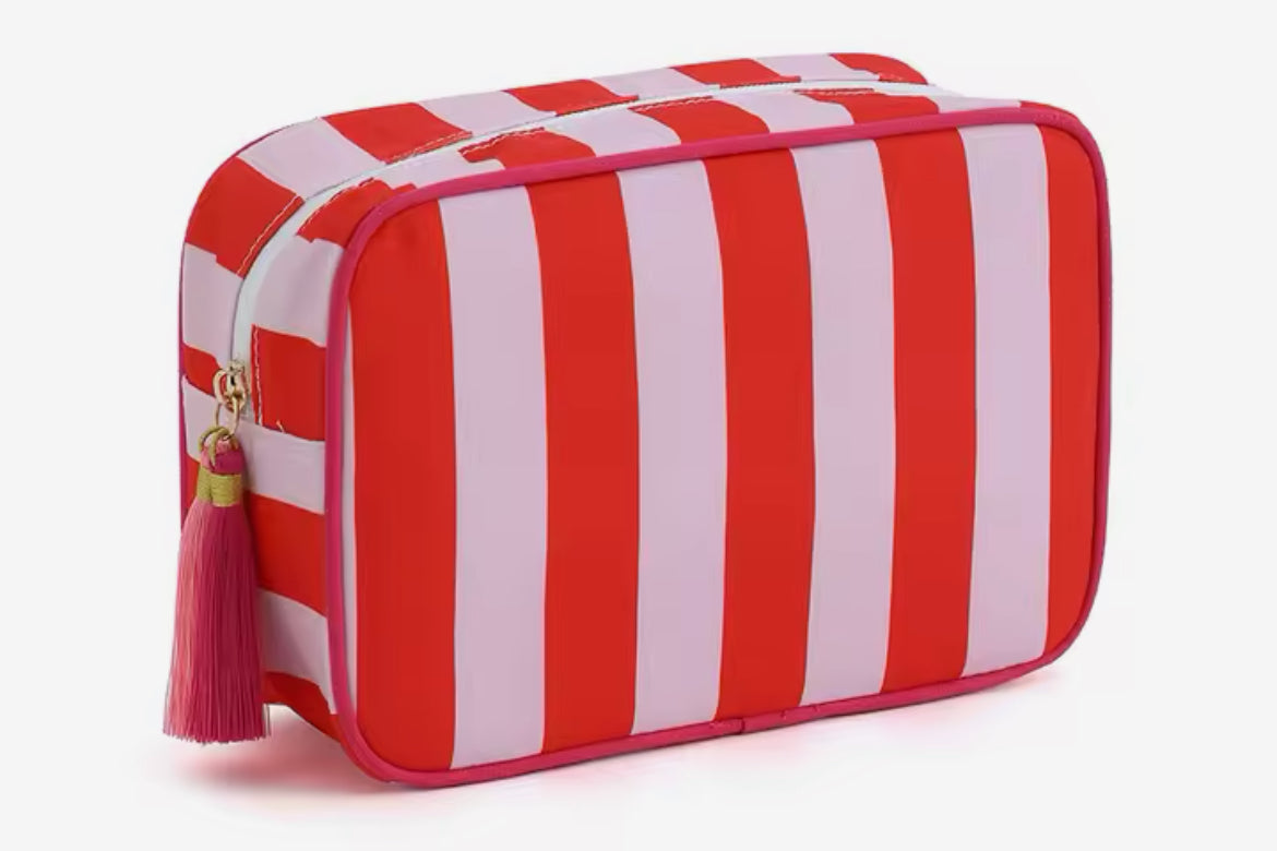 Tiggy stripe washbag - Red / Pink