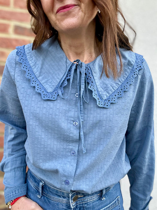 Zoe big collar blouse - Denim