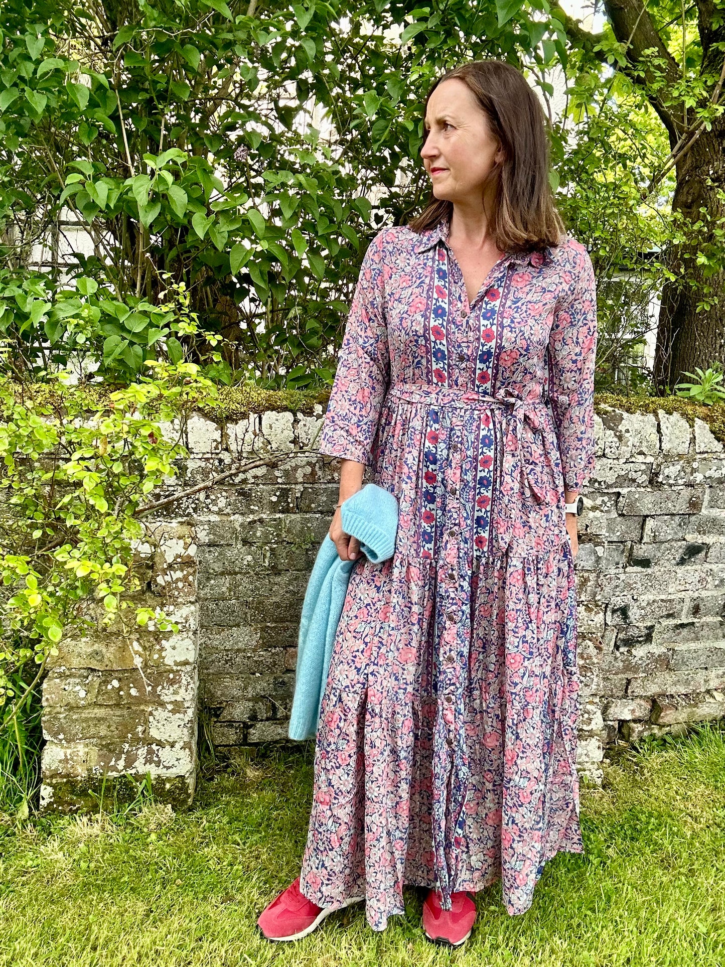 Cecily silk mix shirt dress - Blue / Red mix