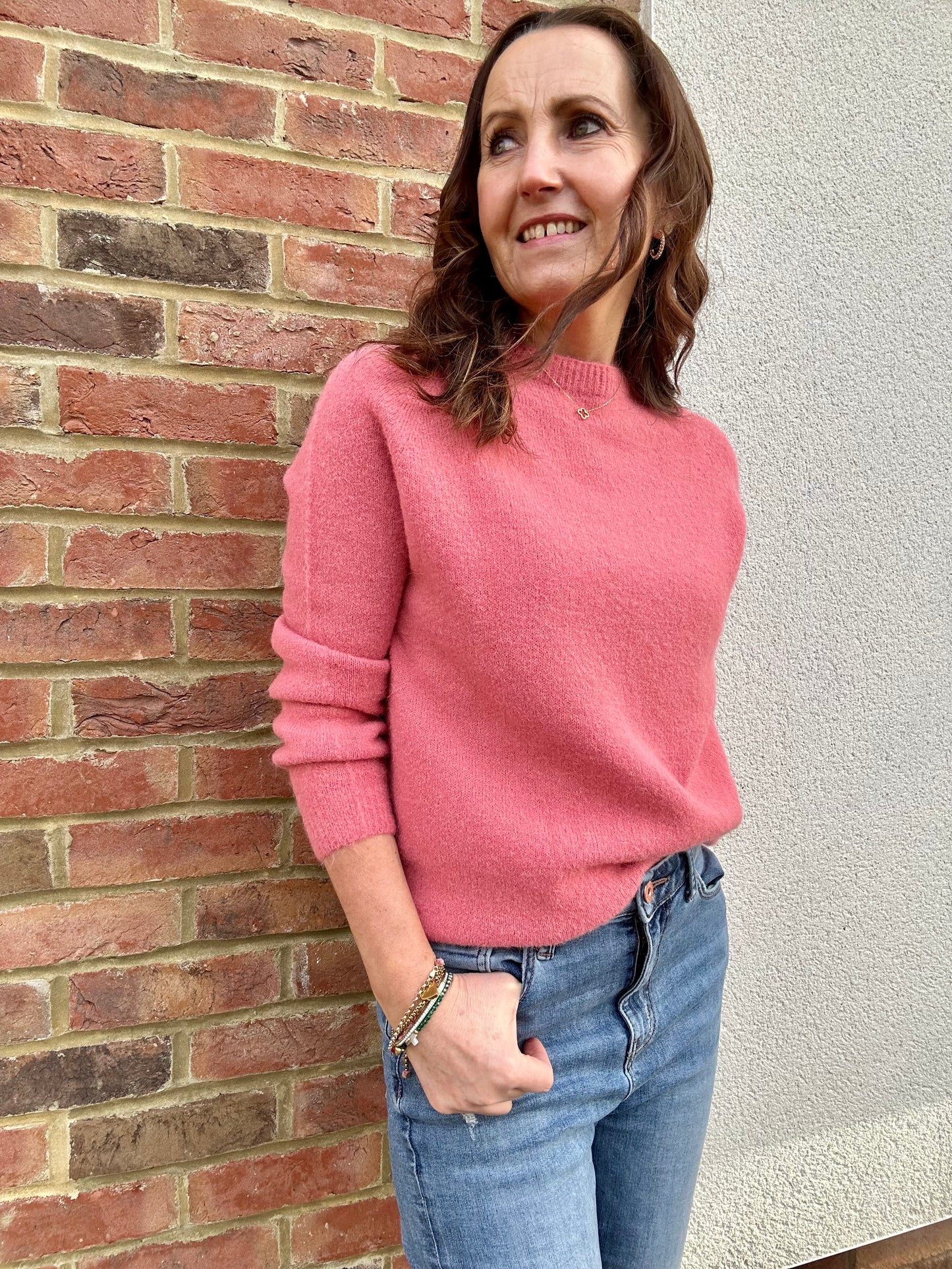 Pippa round neck sweater - Lobster pink