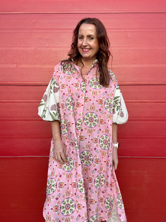 Cora floral shirt dress - Pink multi