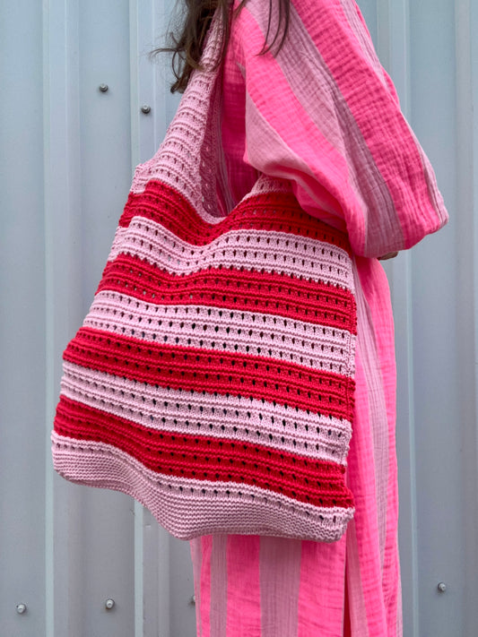 Dinny striped crochet bag - Pink / Red