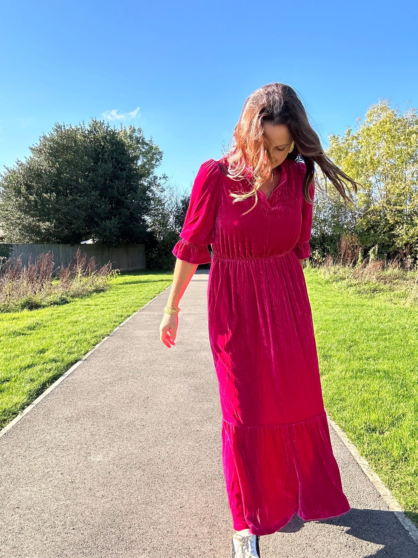 Heather Velvet Midi dress - Raspberry