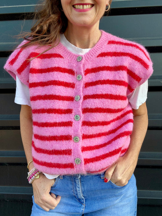 Violet striped knitted vest - Pink / Red