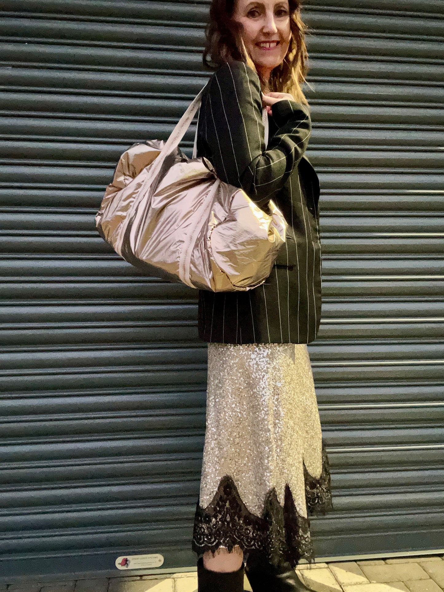 Retro metallic overnight bag