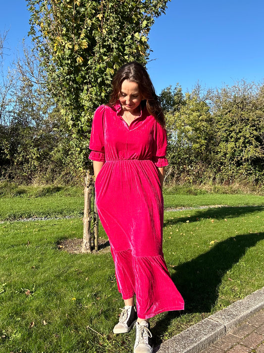 Heather Velvet Midi dress - Raspberry